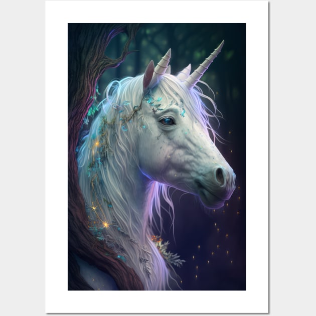 Unicorn Animal Portrait Painting Wildlife Outdoors Adventure Wall Art by Cubebox